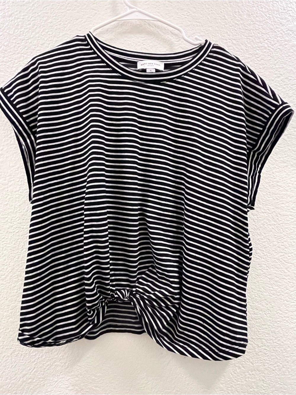 Marc New York Black & White Striped Knot-Front Short Sleeve Tee